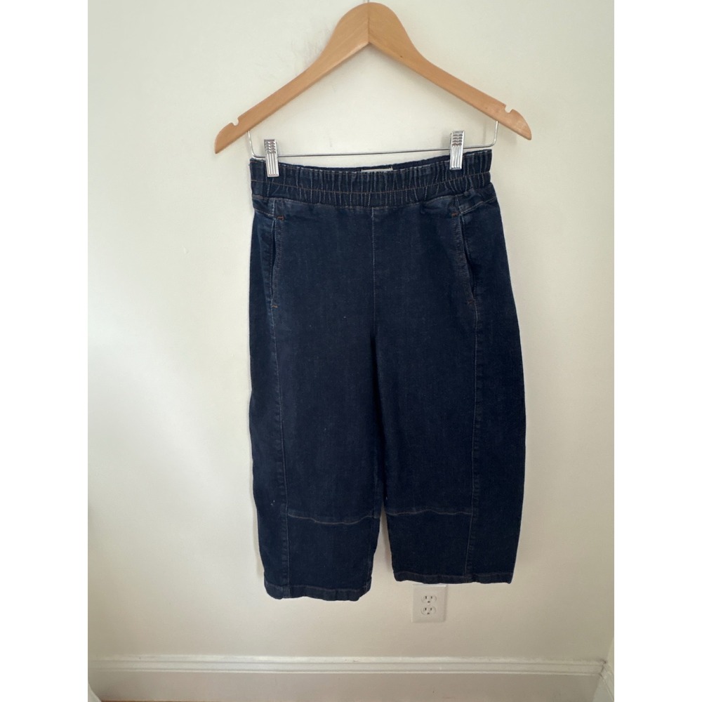 Pilcro Anthropologie Dark Wash Denim Barrel Cropped Wide Leg Pants XSP Blue